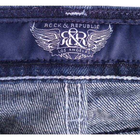Rock & Republic Kassandra Dark Wash Stretch Embellished Sz 28 - Picture 5 of 12